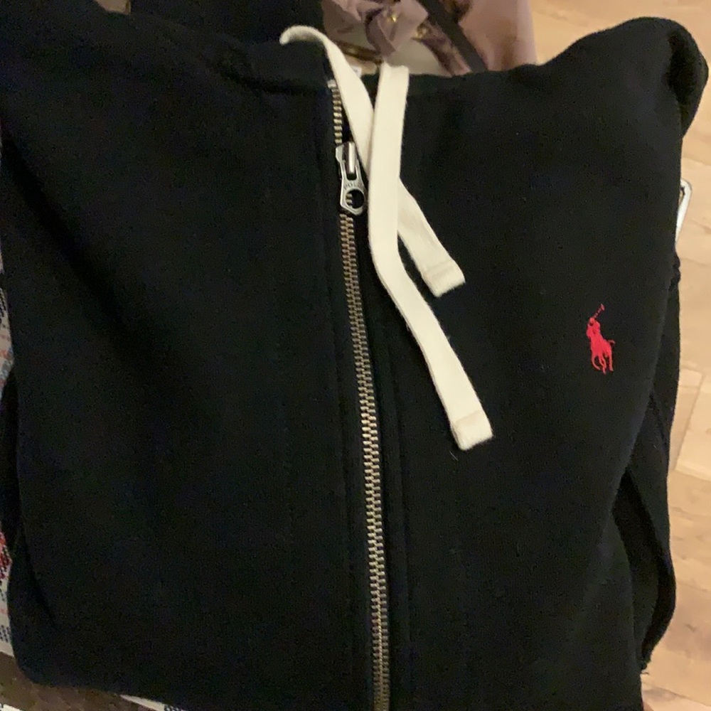 Black Zip Up Hoodie Polo Sweatshirt